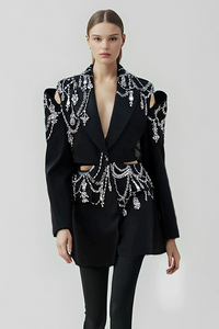 Lleucu Long Sleeve Rhinestone Cutout Blazer