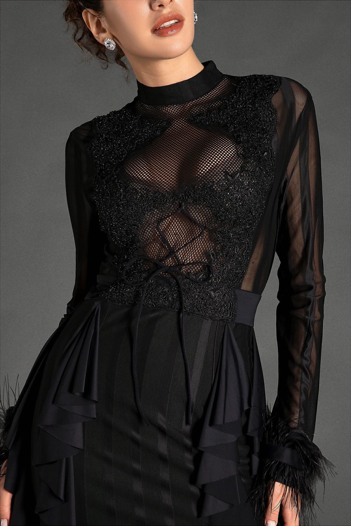 Belsune Long-Sleeve Lace Maxi Dress In Black