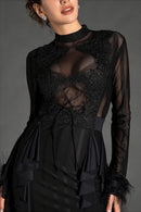 Belsune Long-Sleeve Lace Maxi Dress In Black