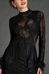 Belsune Long-Sleeve Lace Maxi Dress In Black