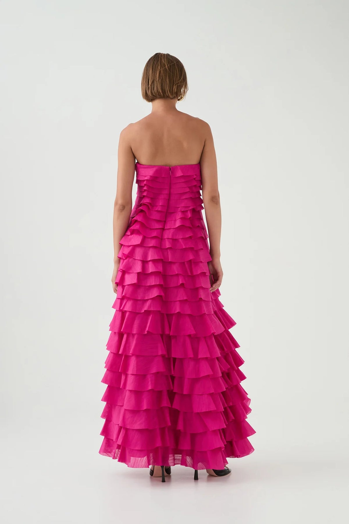 Corthos Strapless Layered Maxi Dress In Pink