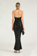 Barron Halter Sequin Embellished Gown In Black