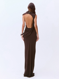 Wensor Backless Maxi Dress In Brown