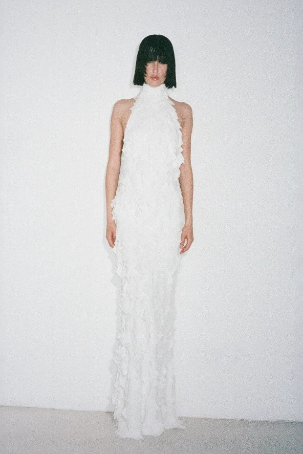 Yskora Halter-Neck Petal-Detail Maxi Dress In White