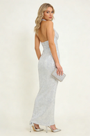 Barron Halter Sequin Embellished Gown In White