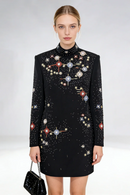 Nereus Long Sleeve Crystal Embellished Mini Dress In Black