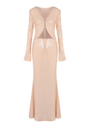 Damla Long Sleeve Sequin Two Piece Maxi Dress In Ivory