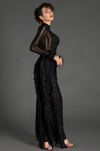Belsune Long-Sleeve Lace Maxi Dress In Black