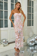 Ereni Strapless Flower Sequin-embellished Mesh Dress in Pink