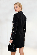 Nereus Long Sleeve Crystal Embellished Mini Dress In Black