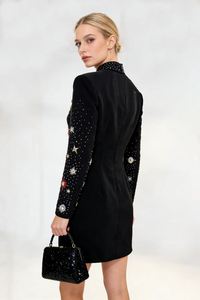 Nereus Long Sleeve Crystal Embellished Mini Dress In Black