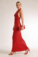 Barron Halter Sequin Embellished Gown In Red