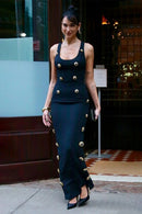 Sydney Button Embellished Bandage Dress In Black