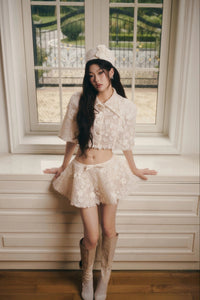 Wexler Cream Floral Embroidered Cape & Skirt Set