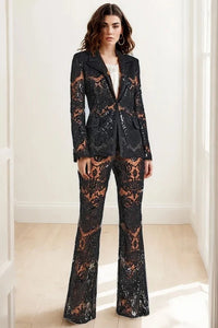 Benita Sequin-embroidered Blazer Flared Pants Set