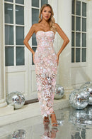 Ereni Strapless Flower Sequin-embellished Mesh Dress in Pink