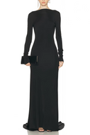 Meghyn Long Sleeve Draped Backless Maxi Dress In Black