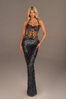 Zarneli Lace Trim Corset Sequin Maxi Dress