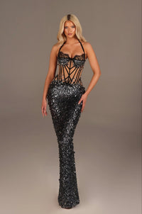 Zarneli Lace Trim Corset Sequin Maxi Dress