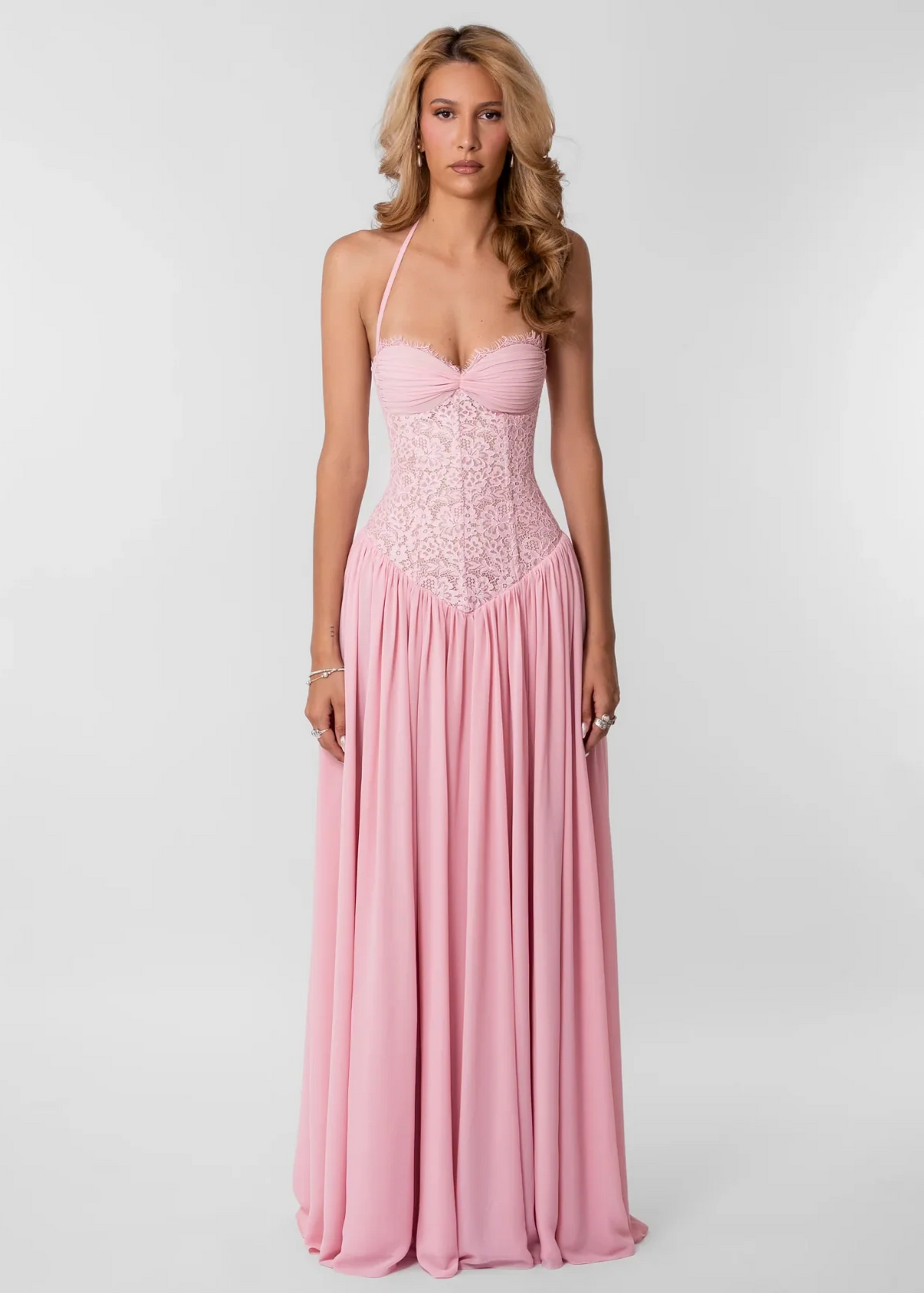 Daxelia Lace-Corset Maxi Dress In Pink