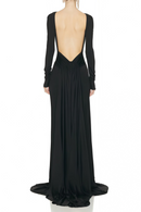 Meghyn Long Sleeve Draped Backless Maxi Dress In Black
