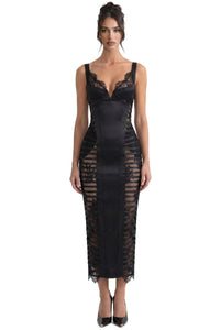 Fawzia Spaghetti Lace Bodycon Midi Dress In Black