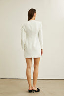 Kaseko Long Sleeve Sequin Floral Detail Mini Dress In White