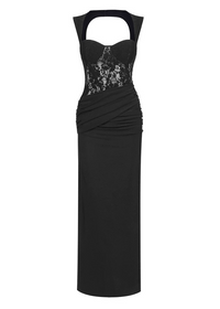 Luxyvar Lace Bustier Draped Maxi Dress In Black