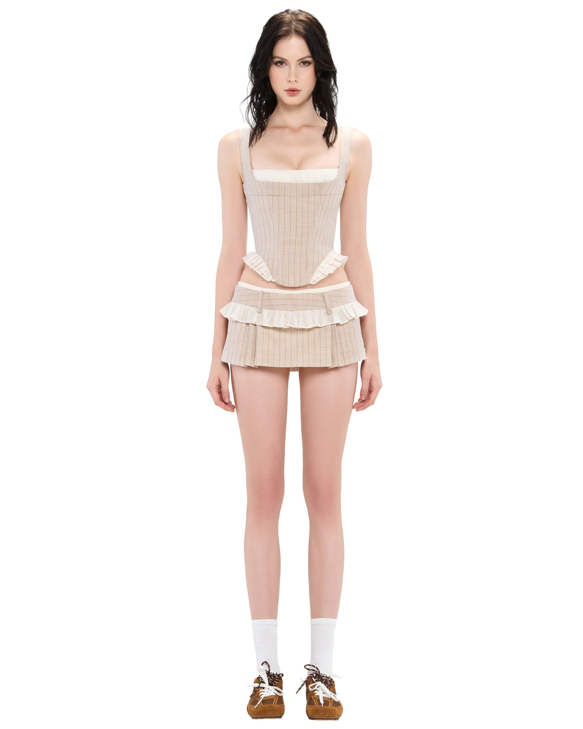 Lenvor Striped Paneled Set In Beige