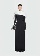 Rabia Draped Asymmetric Shoulder Pleated Maxi Dress In Black