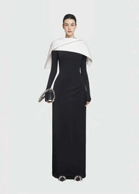 Rabia Draped Asymmetric Shoulder Pleated Maxi Dress In Black