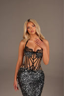 Zarneli Lace Trim Corset Sequin Maxi Dress