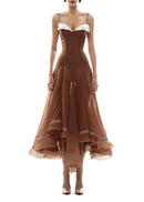 Haidi Spaghetti Mesh Ruffle Maxi Dress