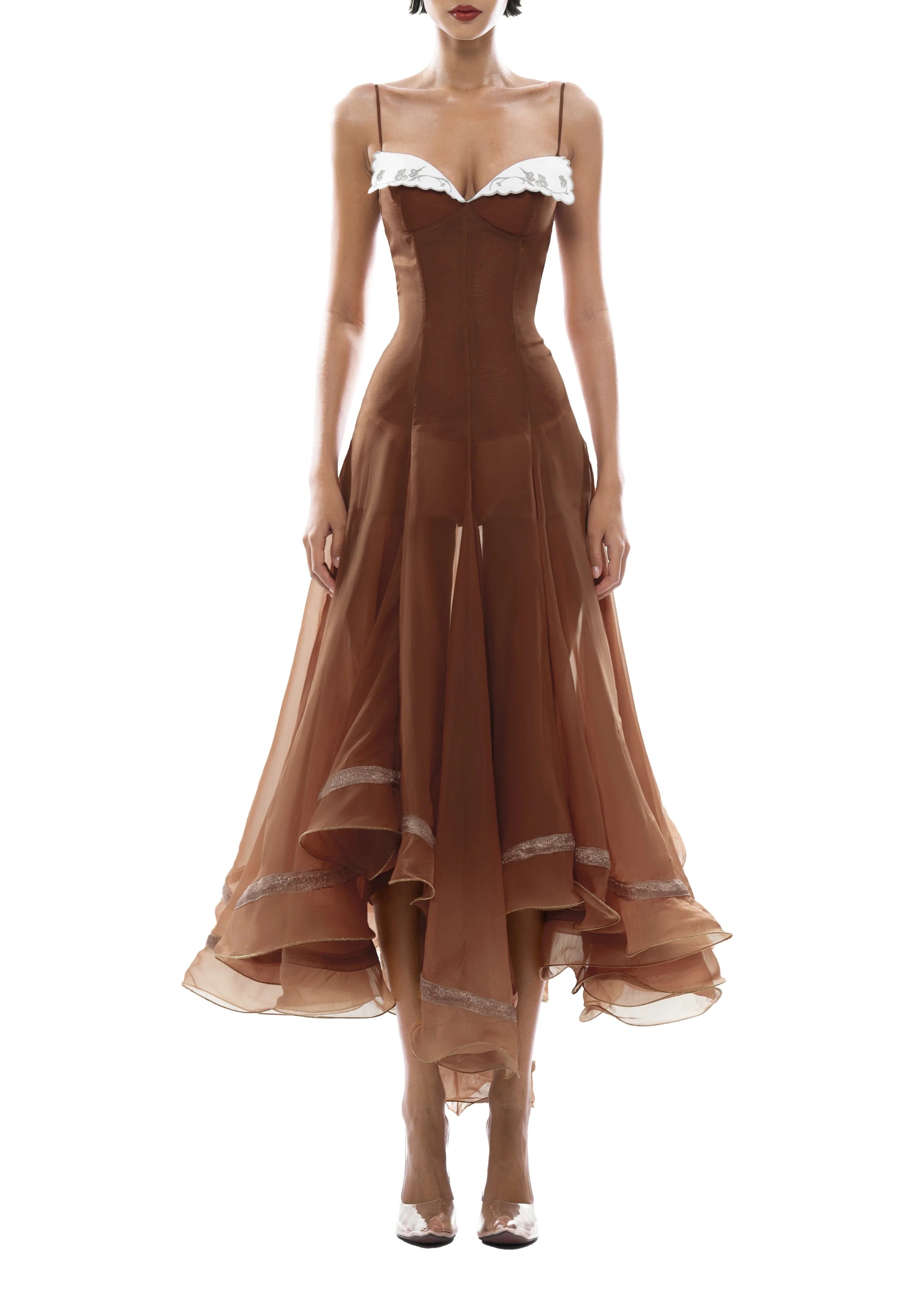 Haidi Spaghetti Mesh Ruffle Maxi Dress