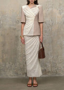 Galessa Bow-Detail Pleated Slit Two-Piece Set