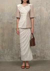 Galessa Bow-Detail Pleated Slit Two-Piece Set
