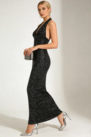 Barron Halter Sequin Embellished Gown In Black
