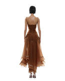 Haidi Spaghetti Mesh Ruffle Maxi Dress