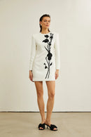 Kaseko Long Sleeve Sequin Floral Detail Mini Dress In White