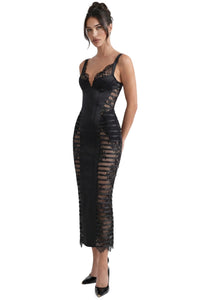 Fawzia Spaghetti Lace Bodycon Midi Dress In Black