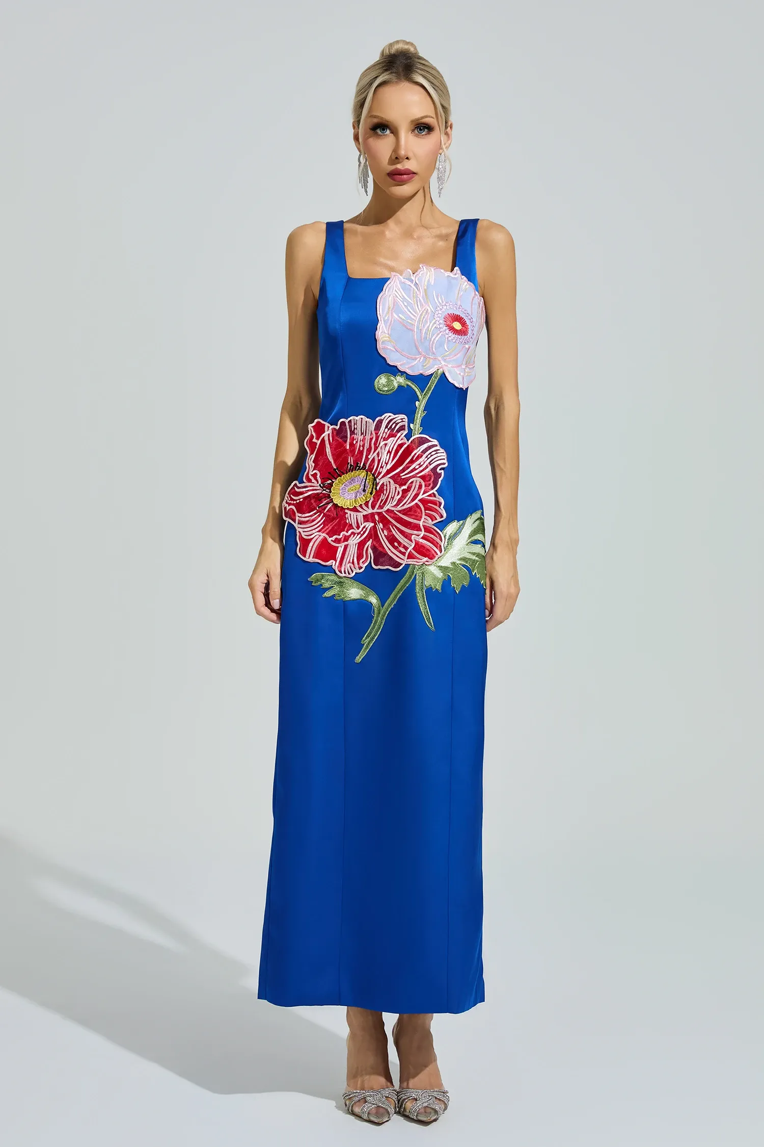 Gabby Blue Floral Embroidered Maxi Dress