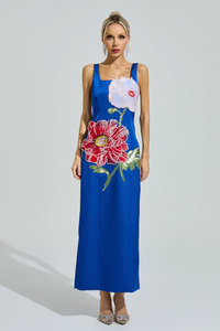 Gabby Blue Floral Embroidered Maxi Dress