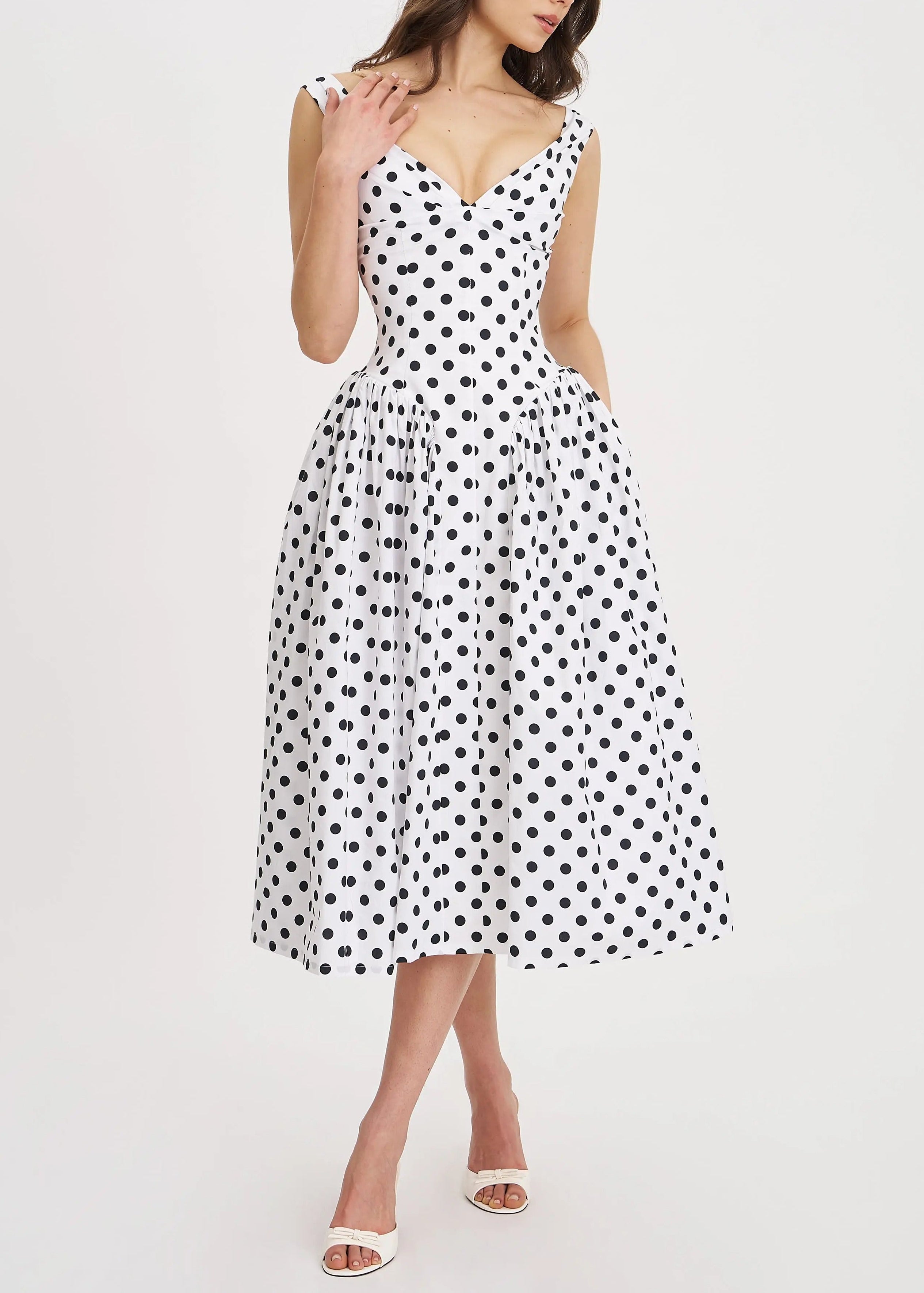 Beldora Polka-Dot Midi Dress