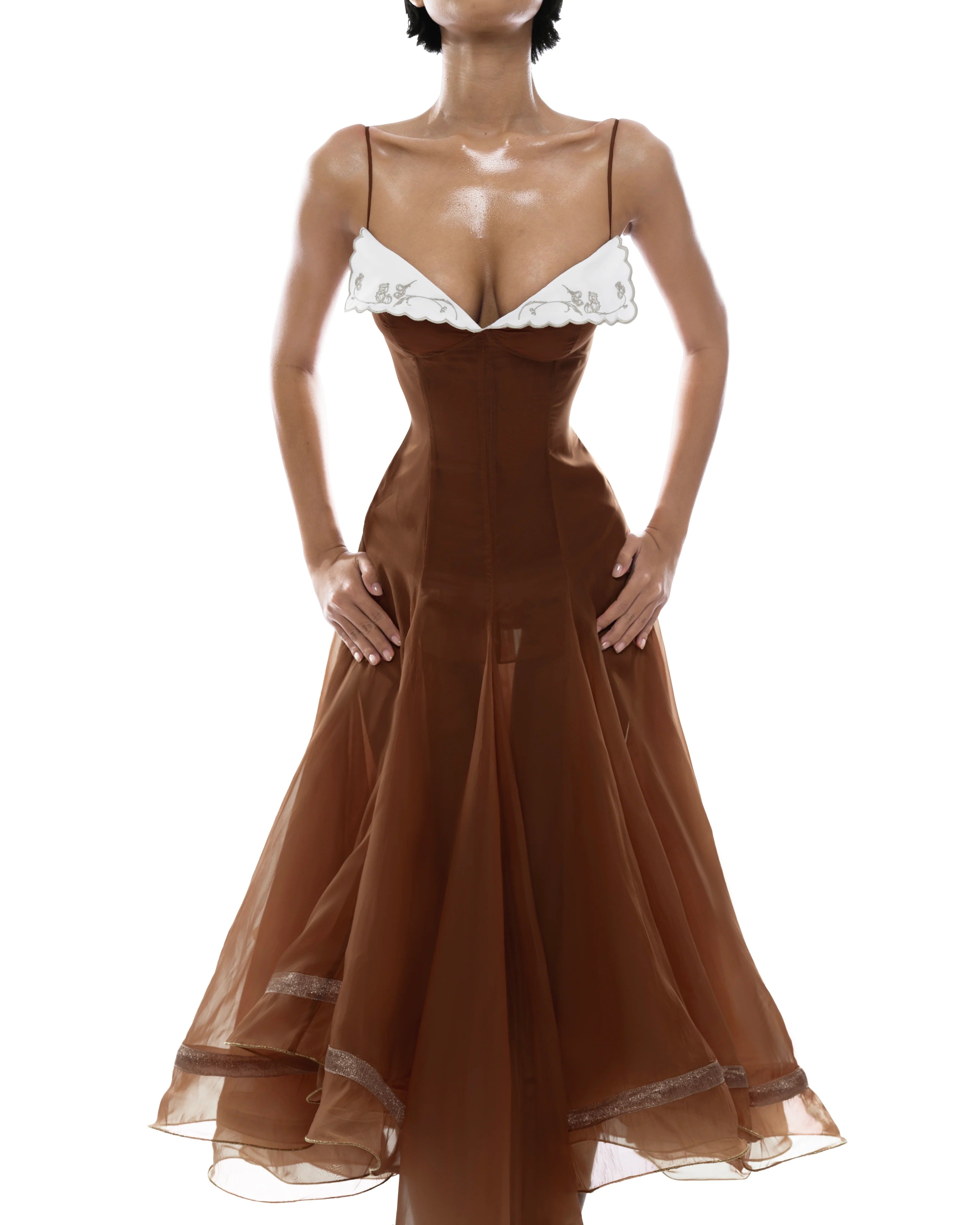 Haidi Spaghetti Mesh Ruffle Maxi Dress