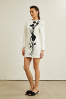 Kaseko Long Sleeve Sequin Floral Detail Mini Dress In White