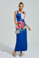 Gabby Blue Floral Embroidered Maxi Dress
