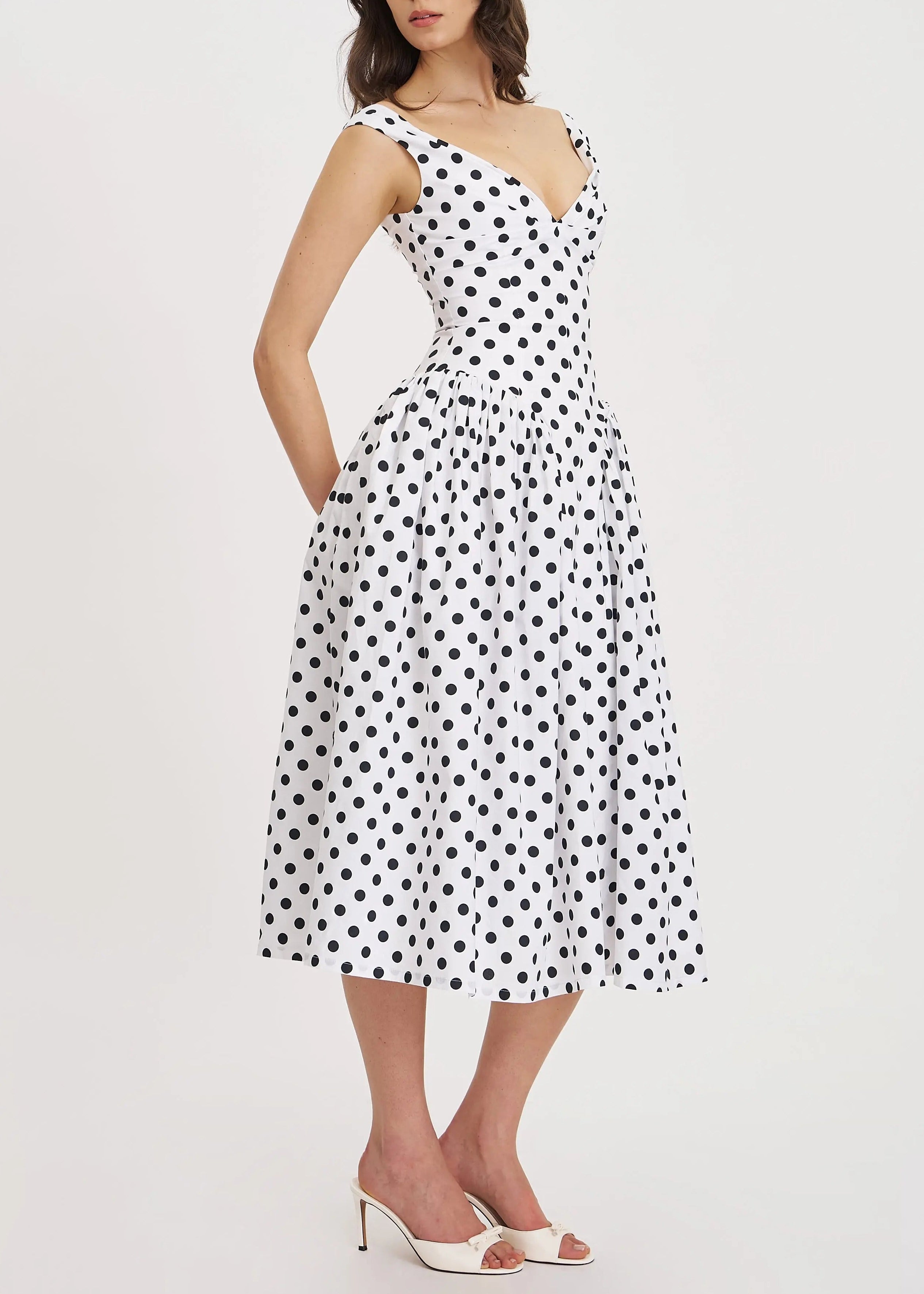 Beldora Polka-Dot Midi Dress