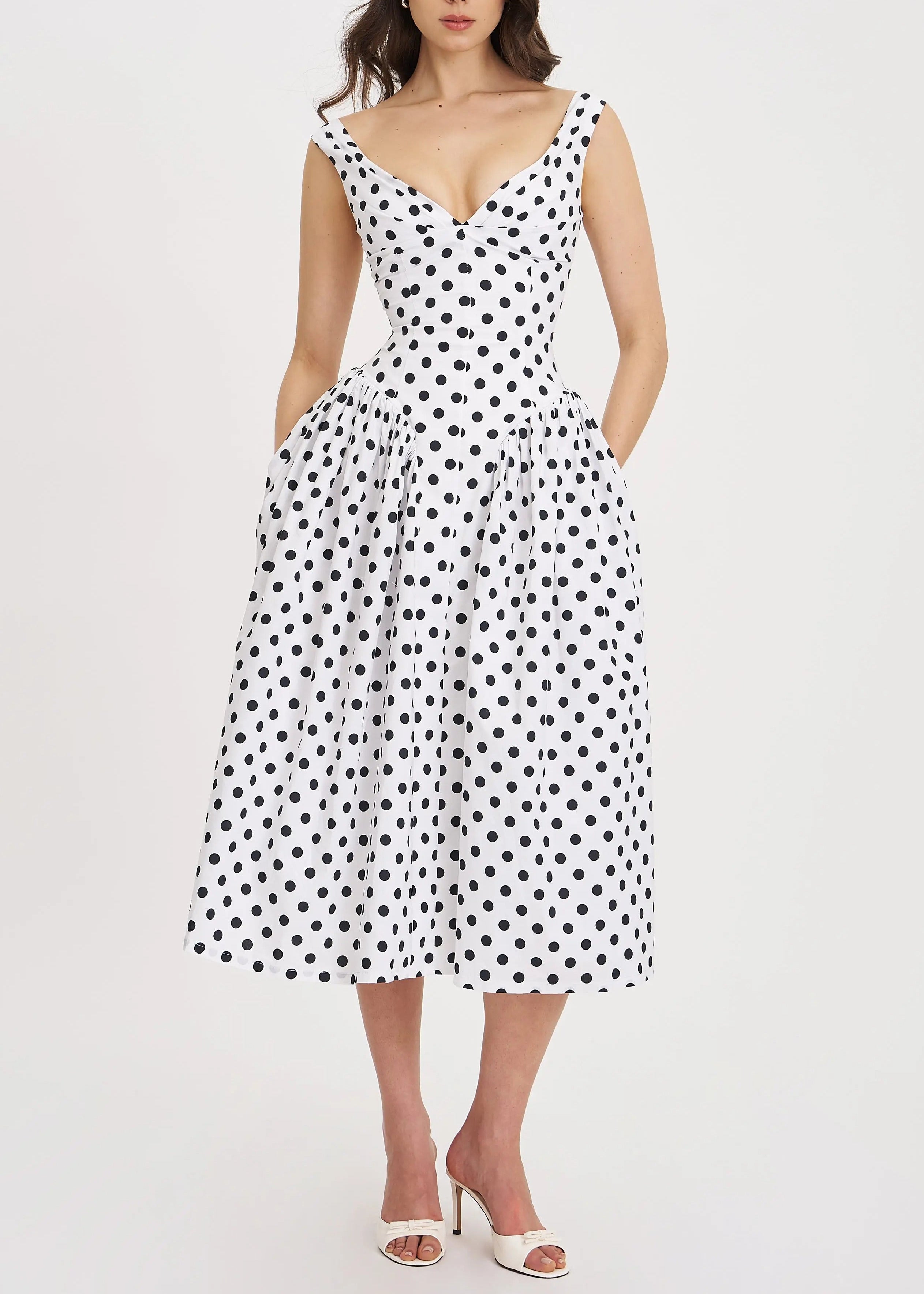 Beldora Polka-Dot Midi Dress