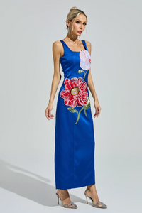 Gabby Blue Floral Embroidered Maxi Dress