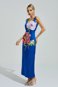 Gabby Blue Floral Embroidered Maxi Dress